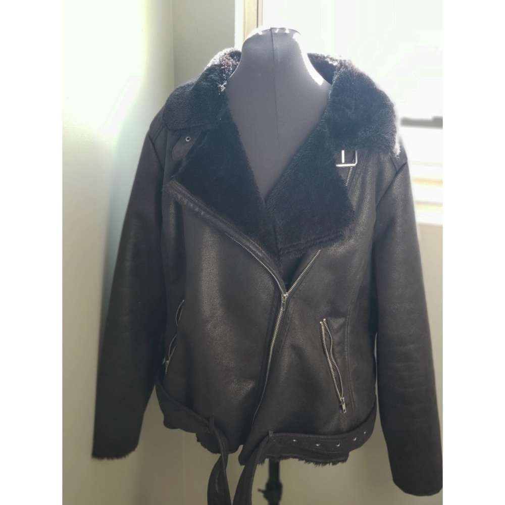 Lane Bryant Faux Leather/Fur Bomber Jacker